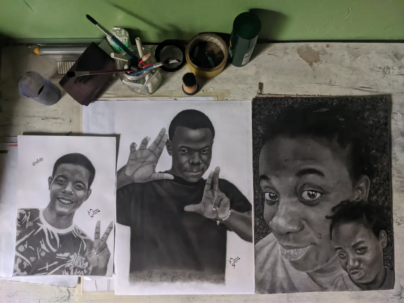 Charcoal Portraits Trio