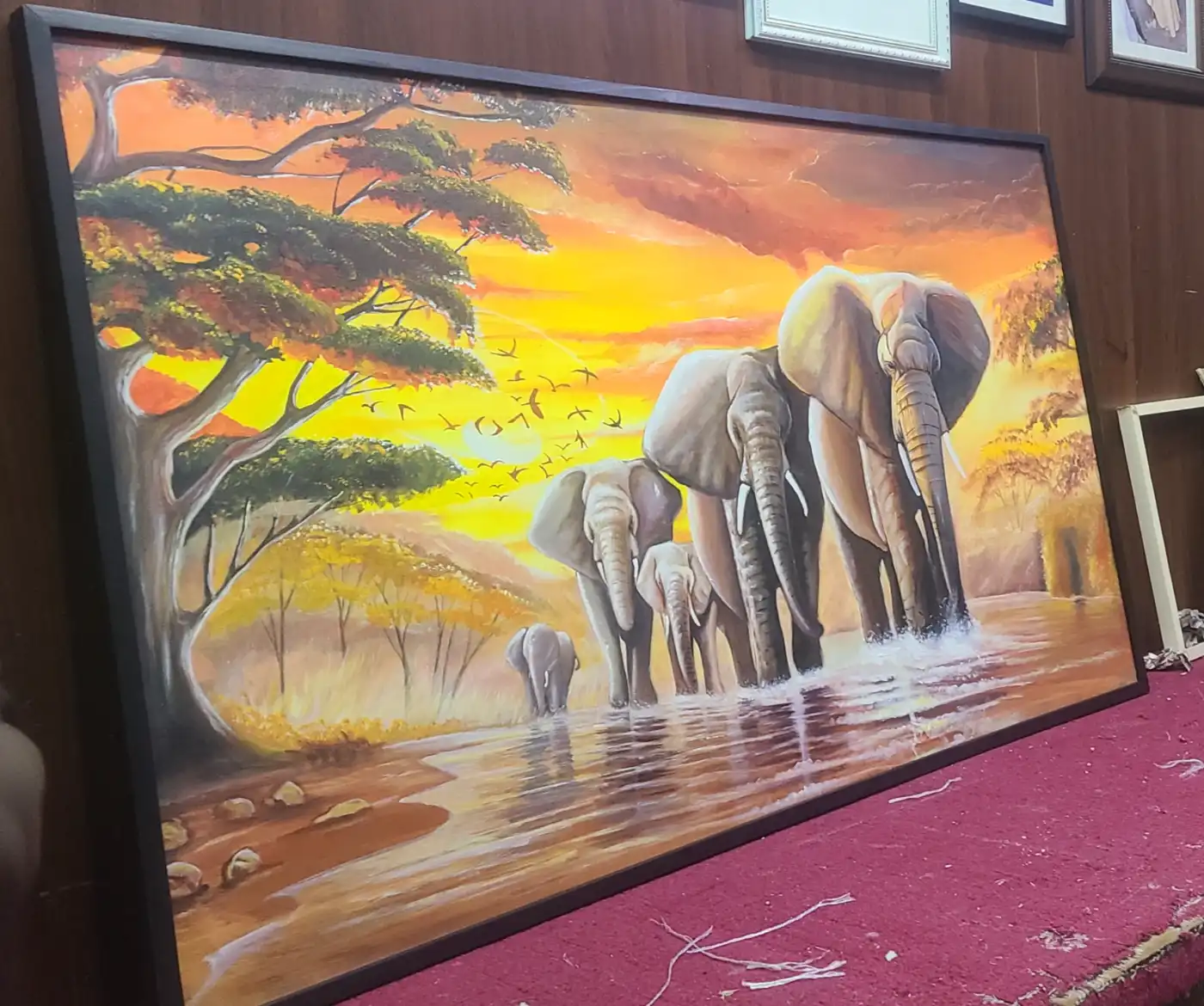 Elephant Family at Sunset