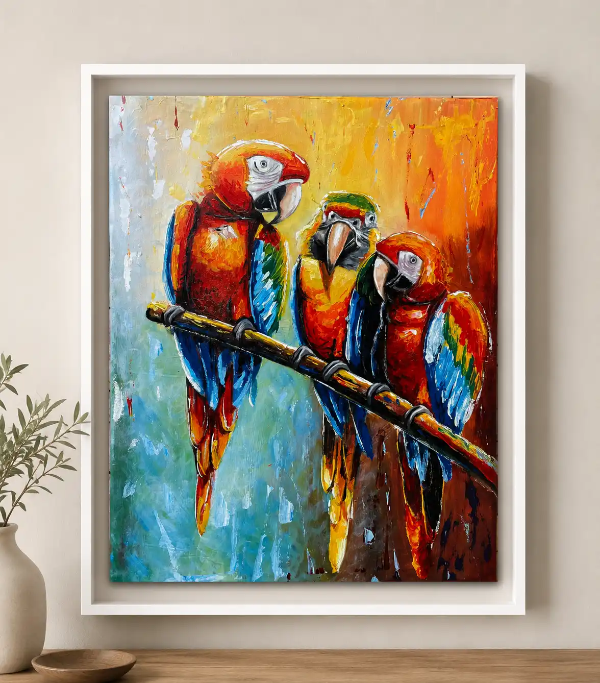 Vibrant Parrot Trio painting