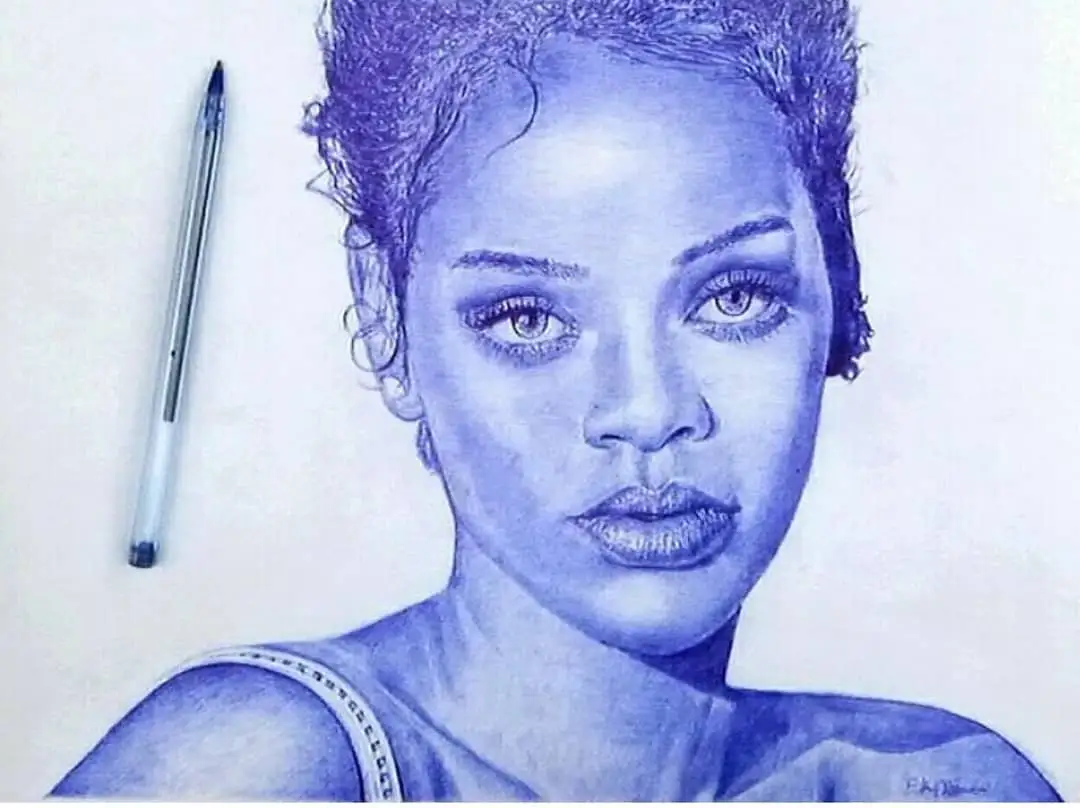 Blue bic pen drawing (Monochromatic Muse)